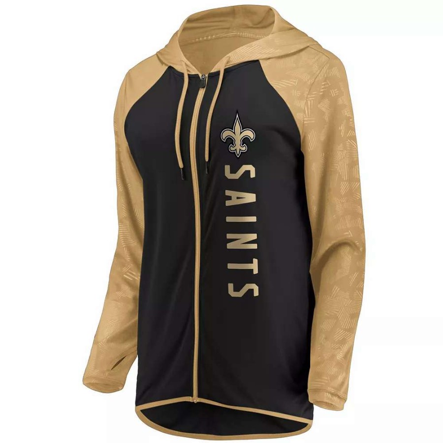 Tops * | Women'S Fanatics Branded Black New Orleans Saints Forever Fan Logo Full-Zip Hoodie