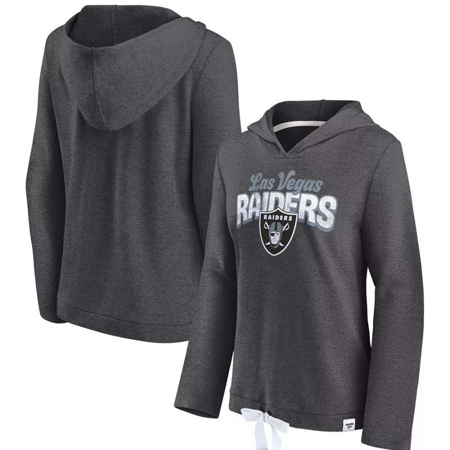 Tops * | Women'S Fanatics Branded Heathered Charcoal Las Vegas Raiders First Team Flowy Pullover Hoodie