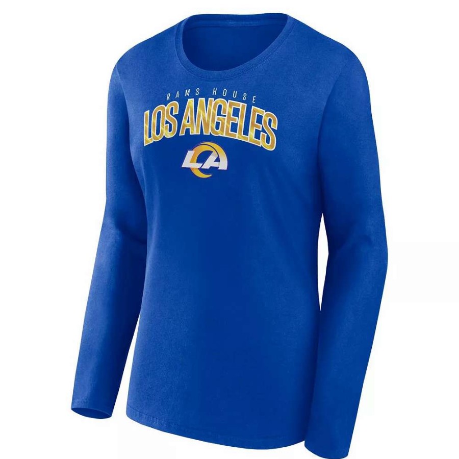 Tops * | Women'S Fanatics Branded Royal Los Angeles Rams Plus Size Measure Distance Scoop Neck Long Sleeve T-Shirt