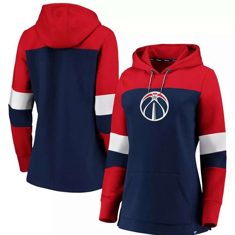 Tops * | Women'S Fanatics Branded Navy/Red Washington Wizards Iconic Heavy Block Pullover Hoodie