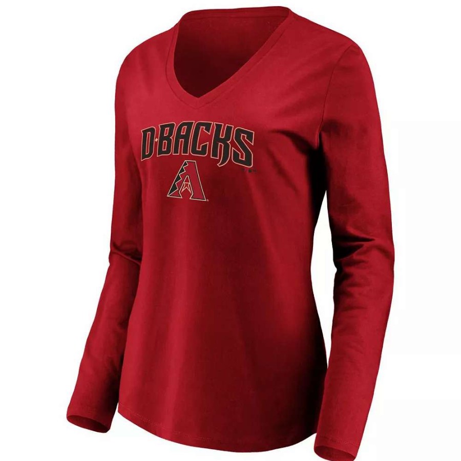 Tops * | Women'S Fanatics Branded Red Arizona Diamondbacks Core Team Lockup Long Sleeve V-Neck T-Shirt