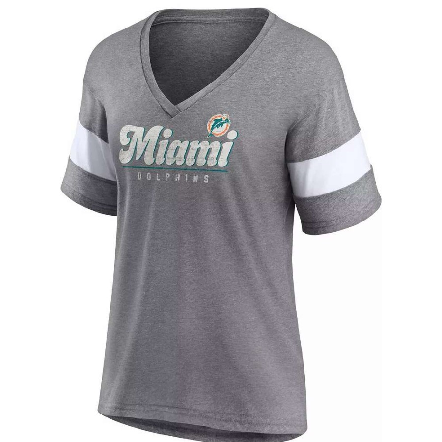 Tops * | Women'S Fanatics Branded Heathered Gray Miami Dolphins Give It All Half-Sleeve V-Neck T-Shirt