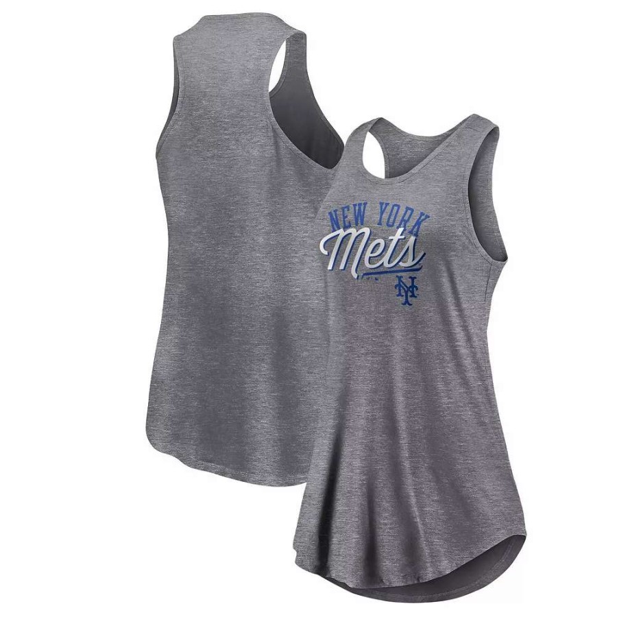 Tops * | Women'S Fanatics Branded Heather Gray New York Mets Simplicity Swing Racerback Scoop Neck Tank Top