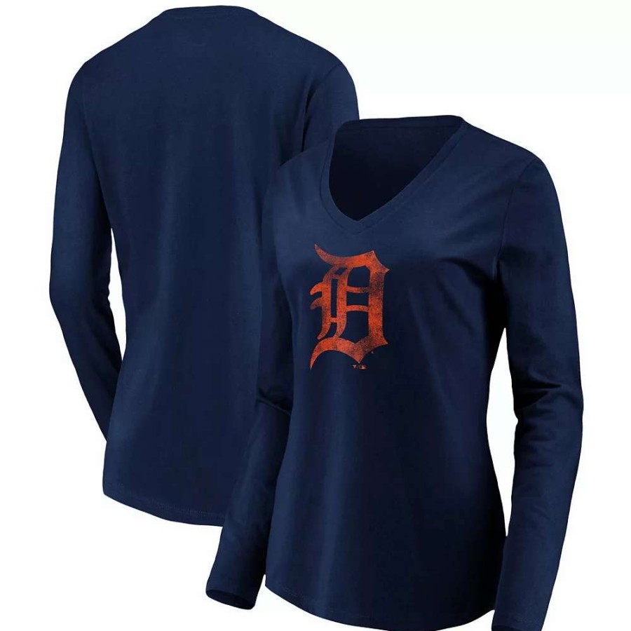 Tops * | Women'S Fanatics Branded Navy Detroit Tigers Core Team Long Sleeve V-Neck T-Shirt