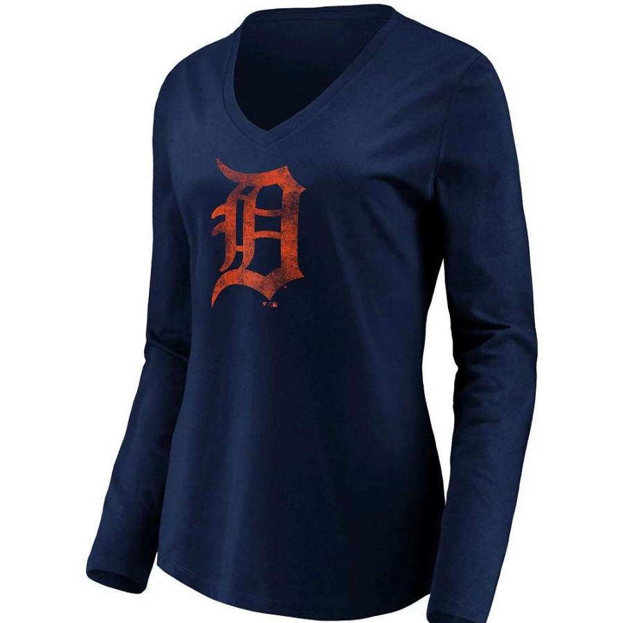 Tops * | Women'S Fanatics Branded Navy Detroit Tigers Core Team Long Sleeve V-Neck T-Shirt