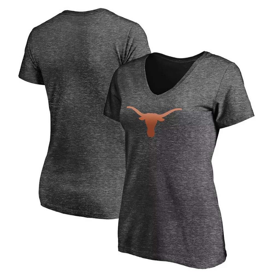 Tops * | Women'S Fanatics Branded Heathered Charcoal Texas Longhorns Primary Logo V-Neck T-Shirt