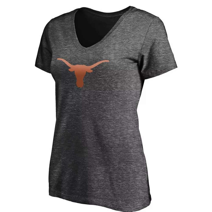 Tops * | Women'S Fanatics Branded Heathered Charcoal Texas Longhorns Primary Logo V-Neck T-Shirt