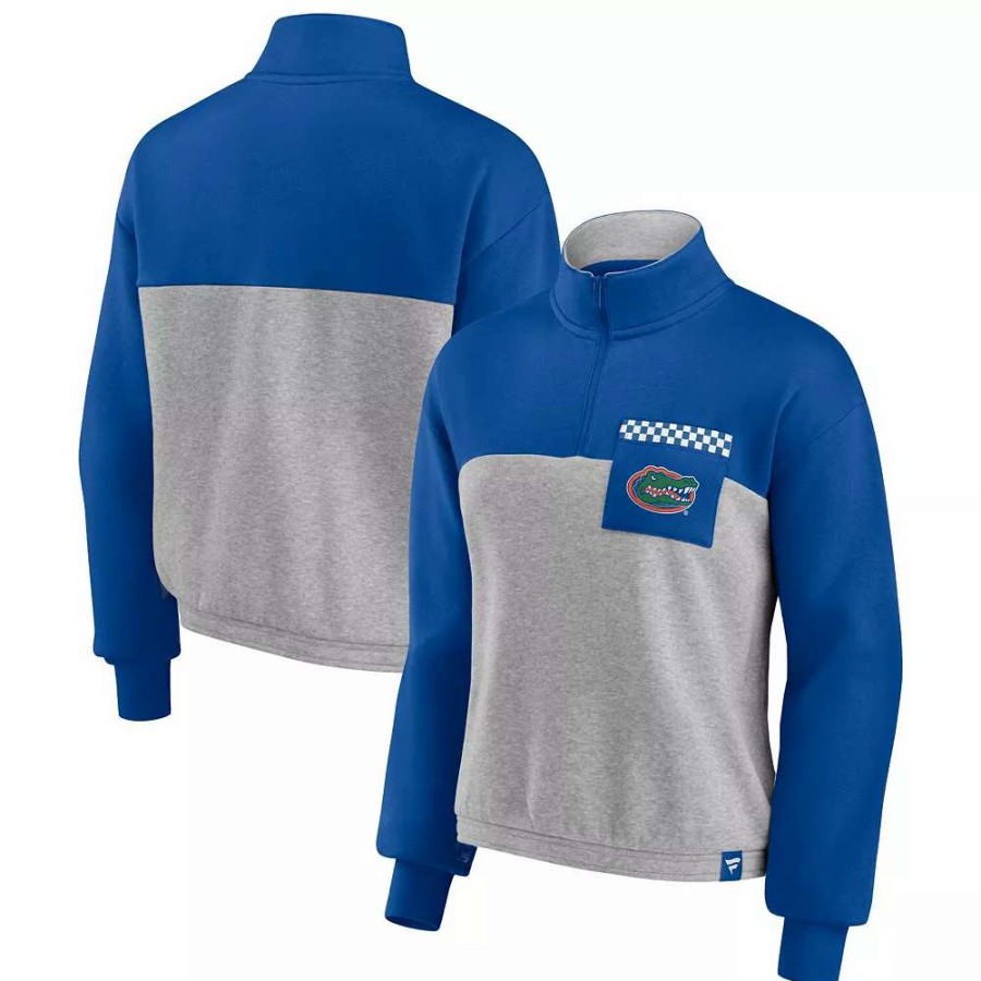 Outerwear * | Women'S Fanatics Branded Royal/Heathered Gray Florida Gators Sideline To Sideline Colorblock Quarter-Zip Jacket