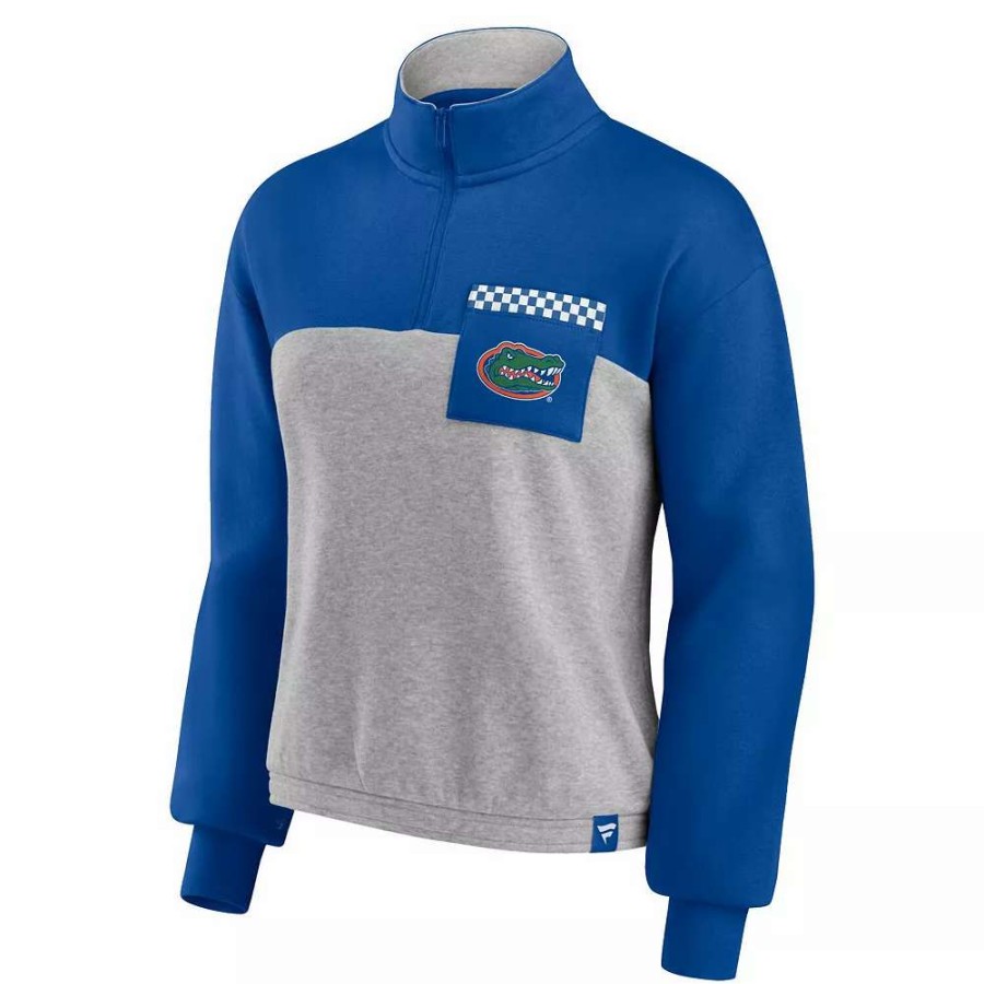 Outerwear * | Women'S Fanatics Branded Royal/Heathered Gray Florida Gators Sideline To Sideline Colorblock Quarter-Zip Jacket