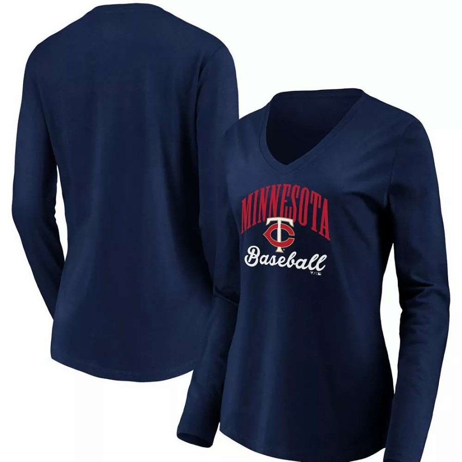 Tops * | Women'S Fanatics Branded Navy Minnesota Twins Victory Script V-Neck Long Sleeve T-Shirt