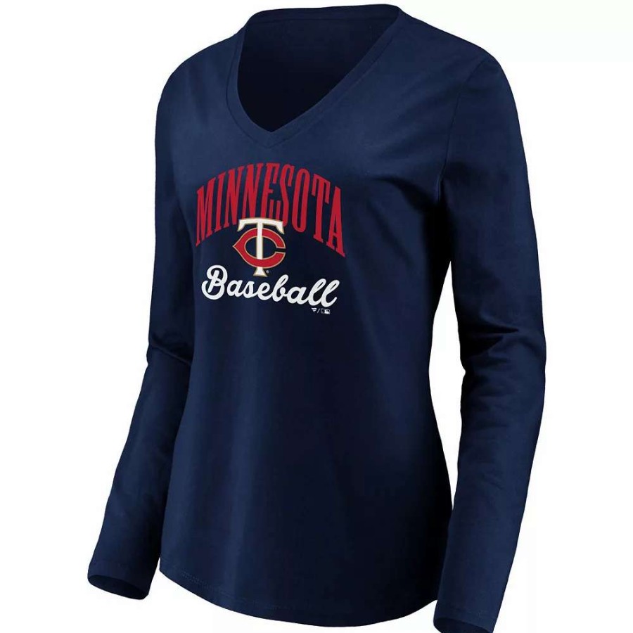 Tops * | Women'S Fanatics Branded Navy Minnesota Twins Victory Script V-Neck Long Sleeve T-Shirt