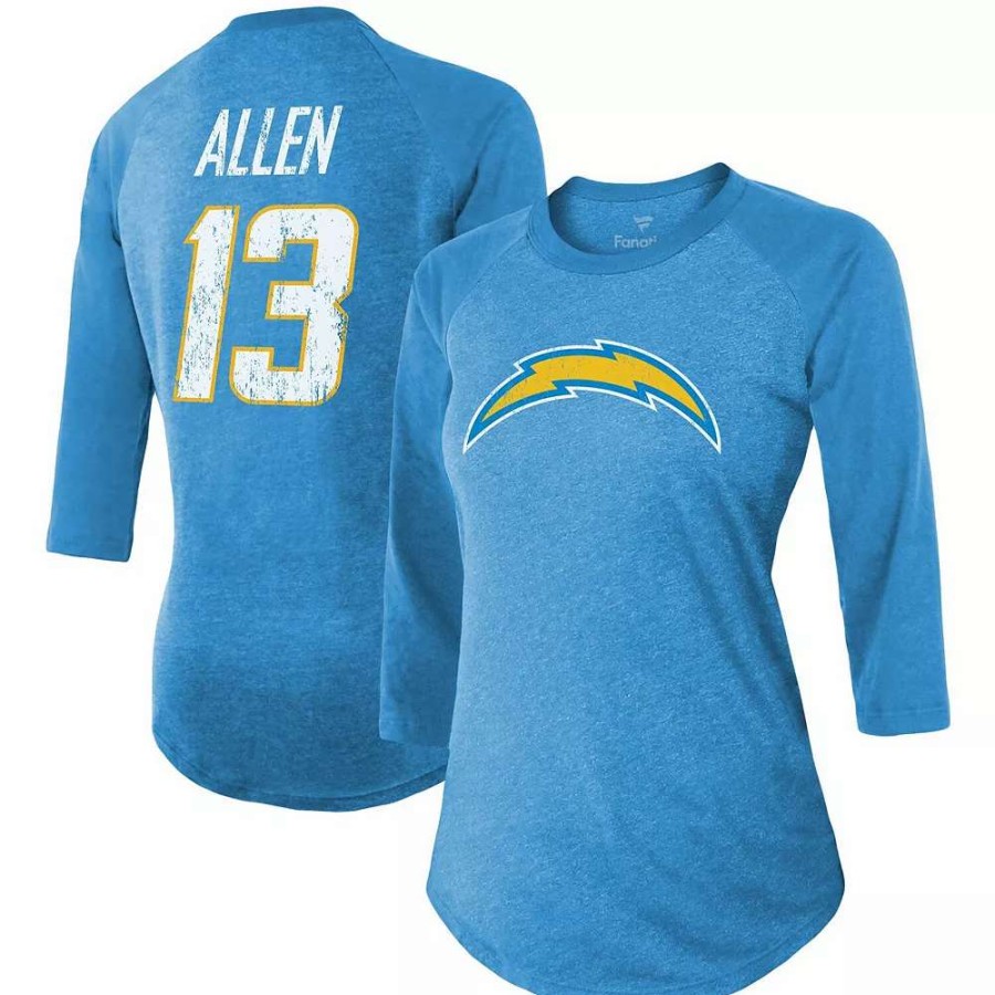 Tops * | Women'S Fanatics Branded Keenan Allen Powder Blue Los Angeles Chargers Team Player Name & Number Raglan 3/4-Sleeve T-Shirt