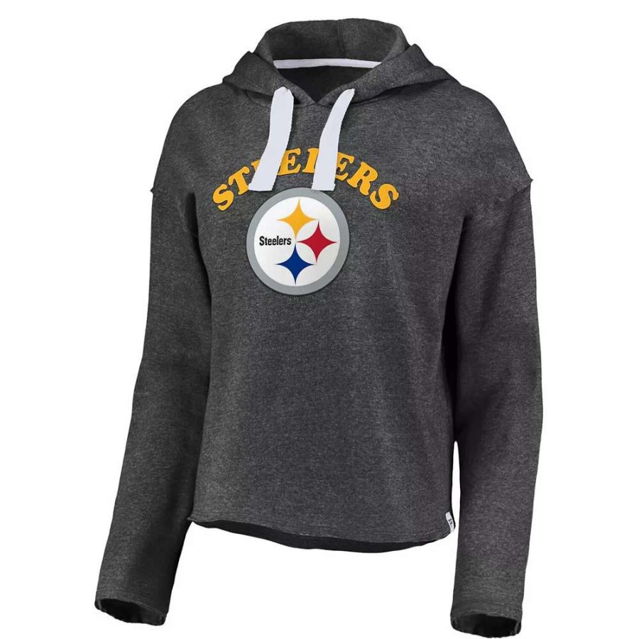 Tops * | Women'S Fanatics Branded Heathered Charcoal Pittsburgh Steelers Historic Logo Sport Resort Vintage Arc Cropped Raw Edge Pullover Hoodie