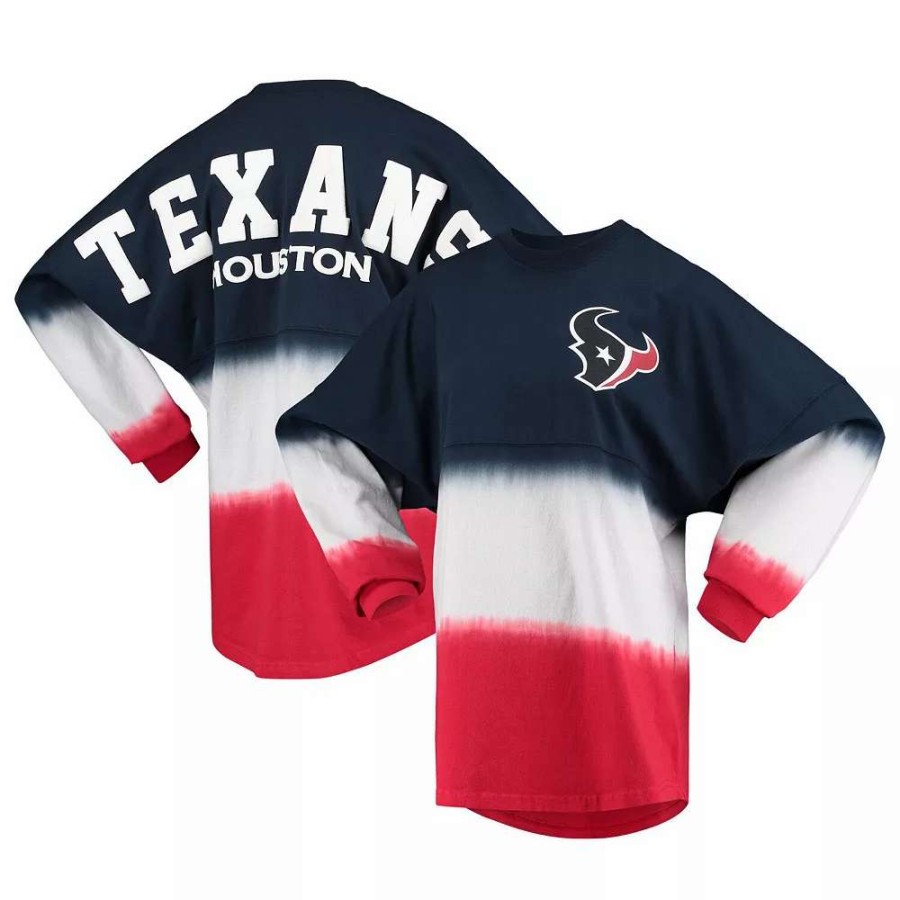 Tops * | Women'S Fanatics Branded Navy/White Houston Texans Ombre Long Sleeve T-Shirt