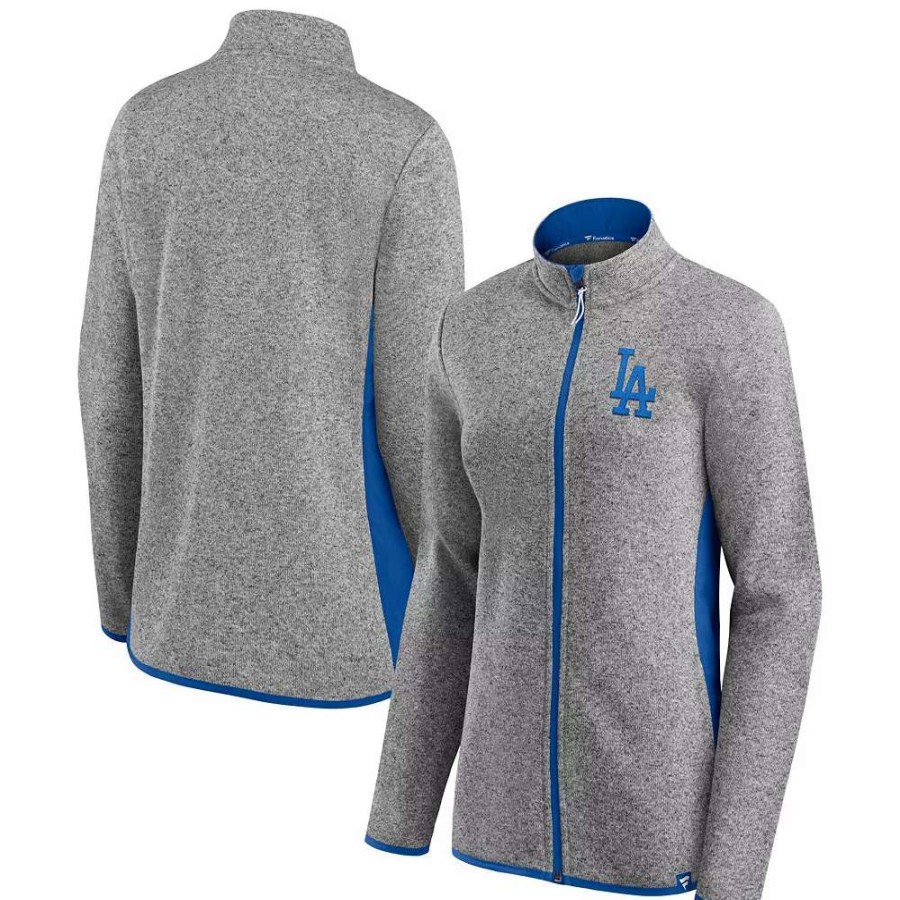 Outerwear * | Women'S Fanatics Branded Heathered Charcoal Los Angeles Dodgers Primary Logo Fleece Full-Zip Jacket