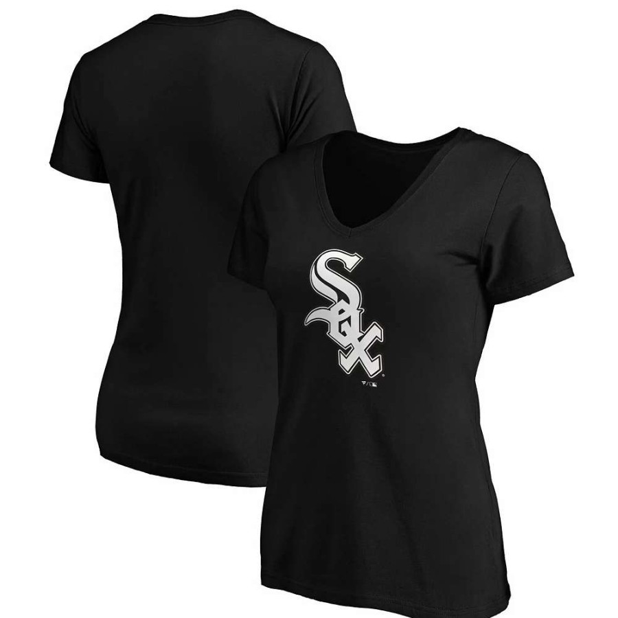 Tops * | Women'S Fanatics Branded Black Chicago White Sox Core Official Logo V-Neck T-Shirt