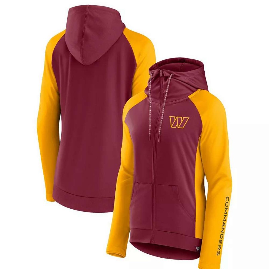 Outerwear * | Women'S Fanatics Branded Burgundy/Gold Washington Commanders End Around Raglan Full-Zip Hoodie