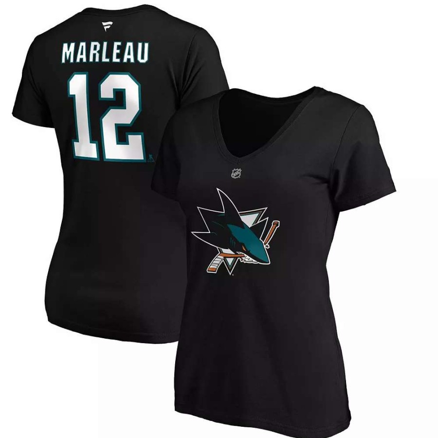 Tops * | Women'S Fanatics Branded Patrick Marleau Black San Jose Sharks Authentic Stack Name & Number V-Neck T-Shirt