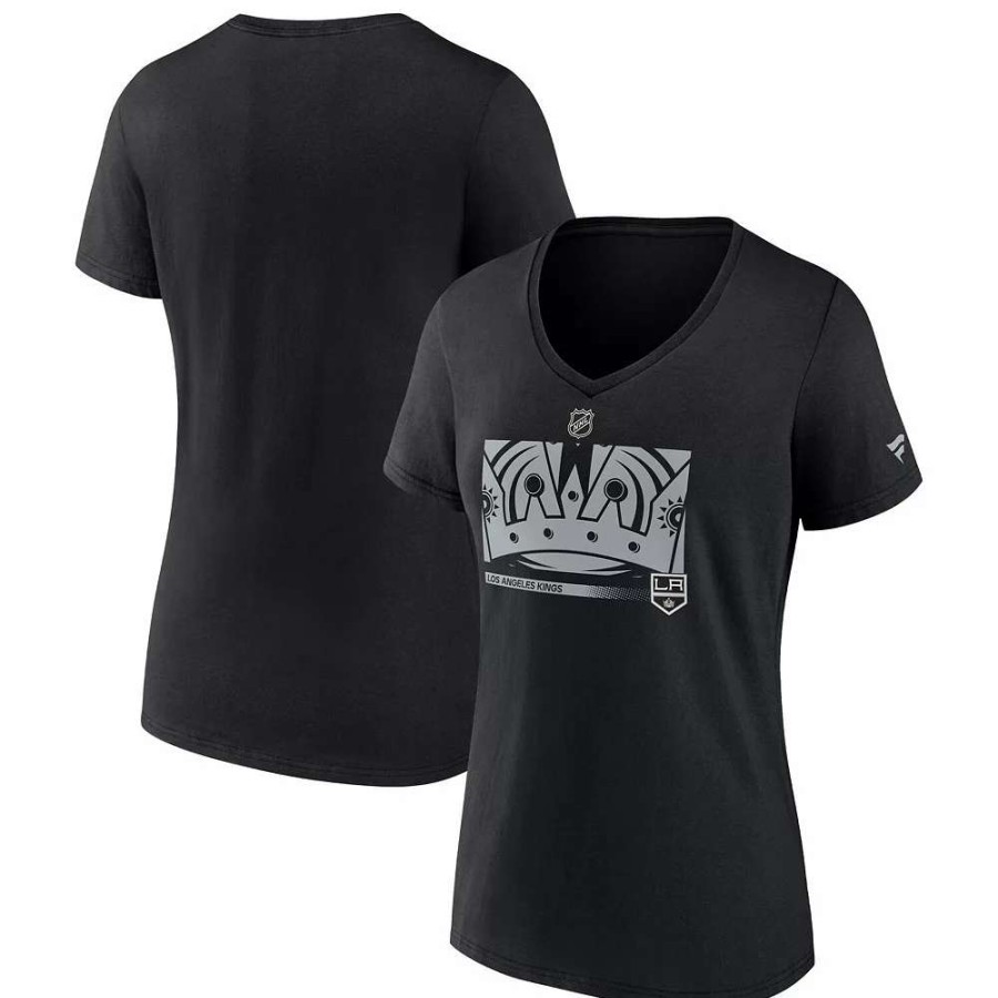 Tops * | Women'S Fanatics Branded Black Los Angeles Kings Authentic Pro Core Collection Secondary Logo V-Neck T-Shirt