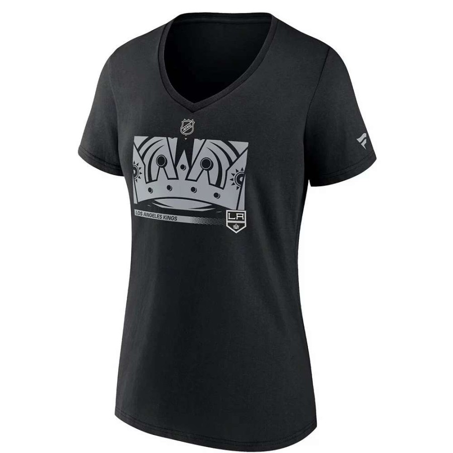 Tops * | Women'S Fanatics Branded Black Los Angeles Kings Authentic Pro Core Collection Secondary Logo V-Neck T-Shirt