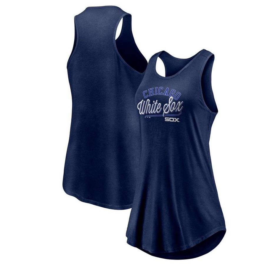 Tops * | Women'S Fanatics Branded Navy Chicago White Sox Simplicity Swing Racerback Scoop Neck Tank Top