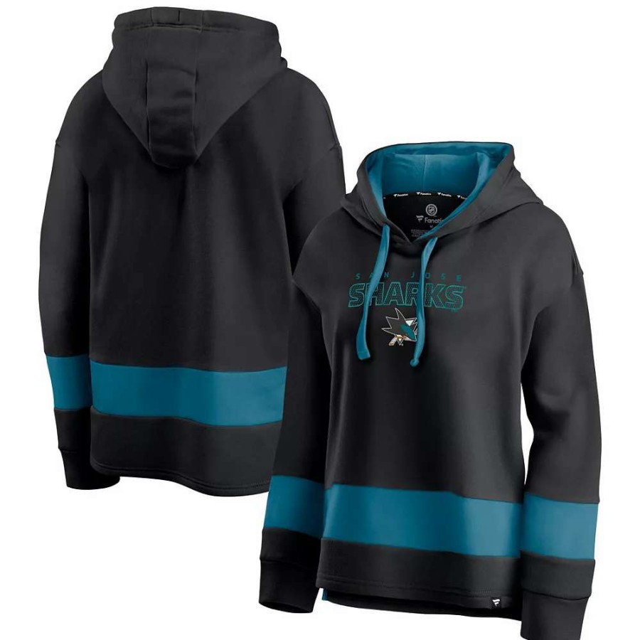 Tops * | Women'S Fanatics Branded Black/Teal San Jose Sharks Colors Of Pride Colorblock Pullover Hoodie