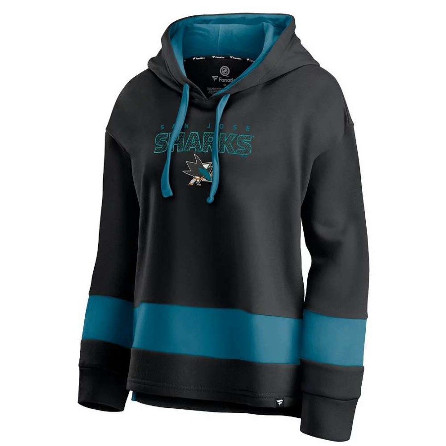 Tops * | Women'S Fanatics Branded Black/Teal San Jose Sharks Colors Of Pride Colorblock Pullover Hoodie