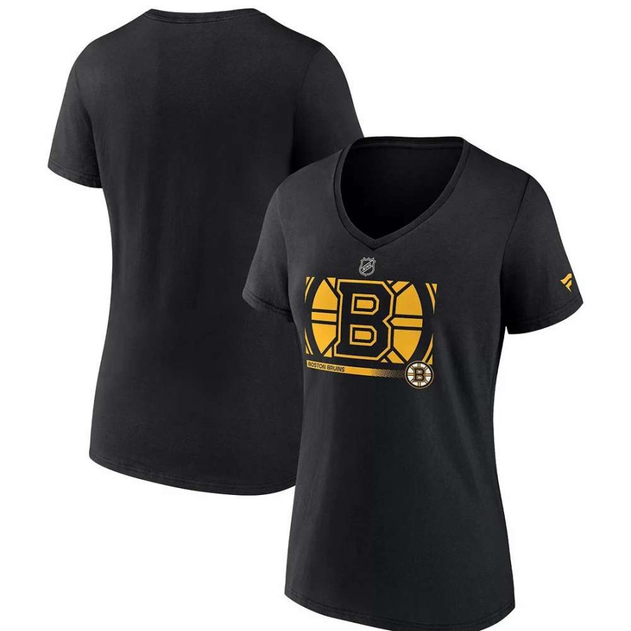 Tops * | Women'S Fanatics Branded Black Boston Bruins Authentic Pro Core Collection Secondary Logo V-Neck T-Shirt