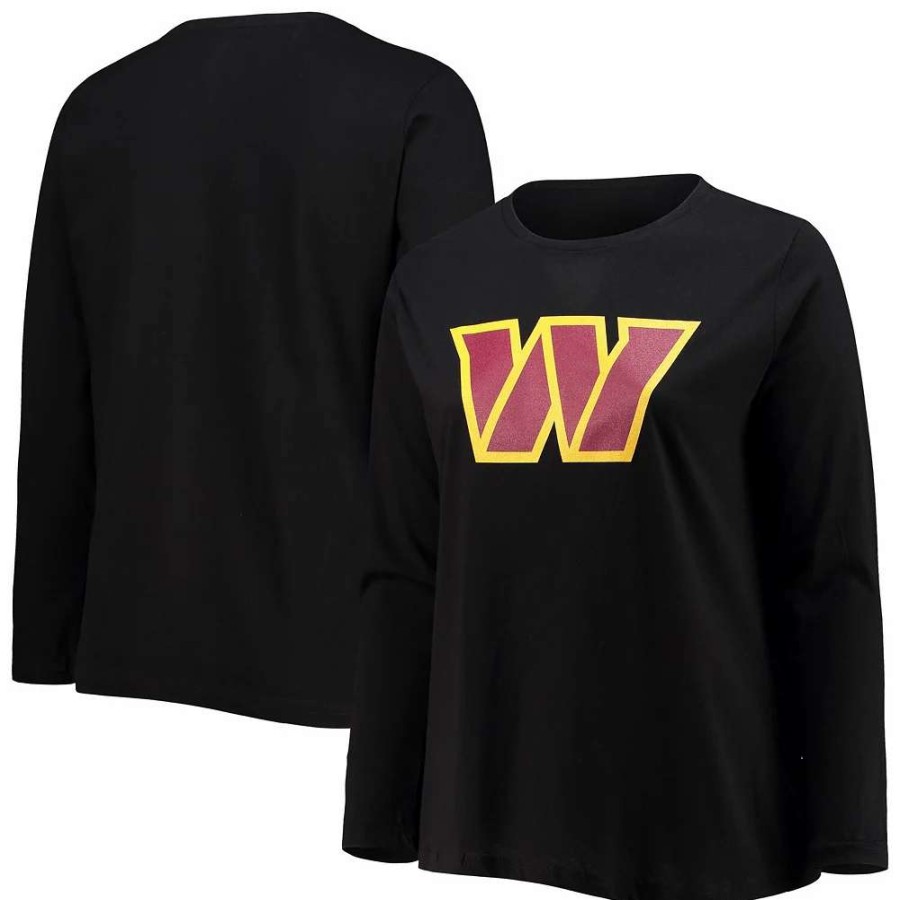 Tops * | Women'S Fanatics Branded Black Washington Commanders Plus Size Primary Logo Long Sleeve T-Shirt