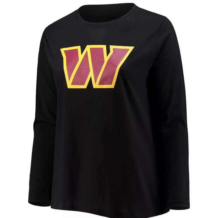 Tops * | Women'S Fanatics Branded Black Washington Commanders Plus Size Primary Logo Long Sleeve T-Shirt