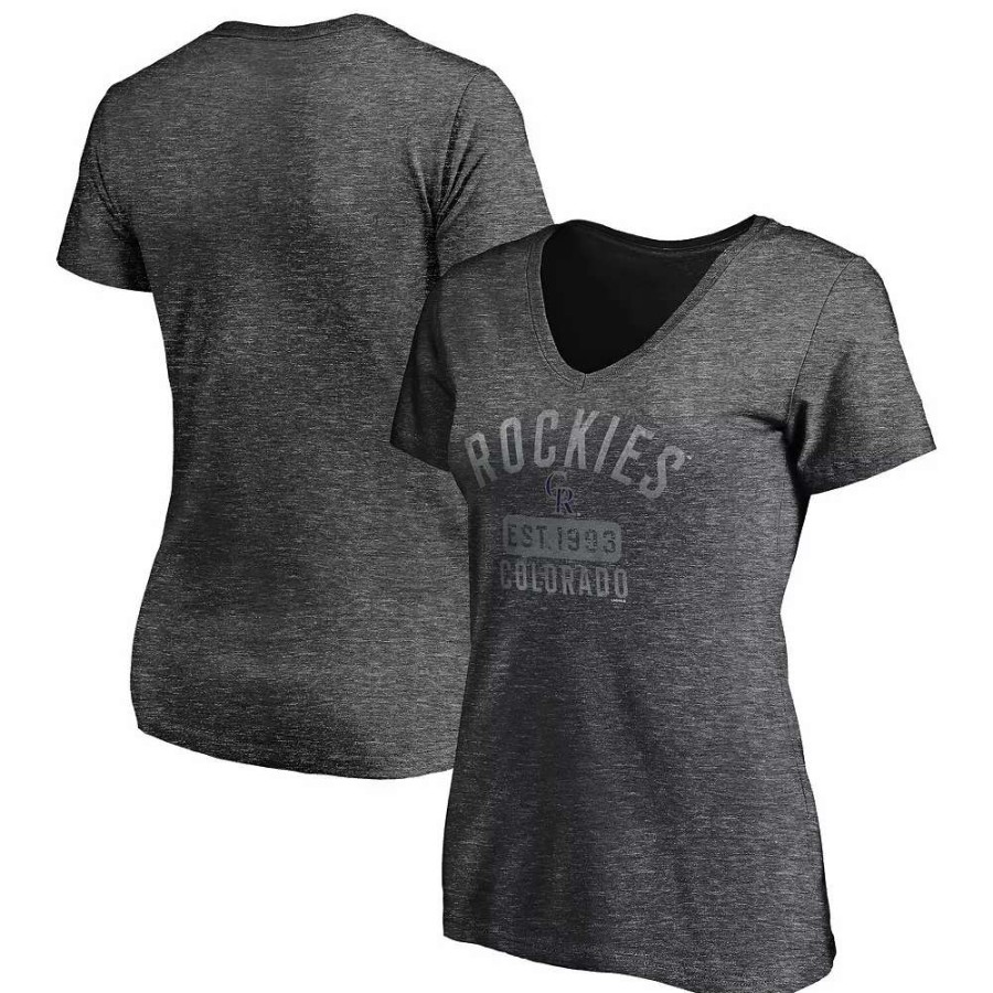 Tops * | Women'S Fanatics Branded Heathered Charcoal Colorado Rockies Old Time Favorite V-Neck T-Shirt