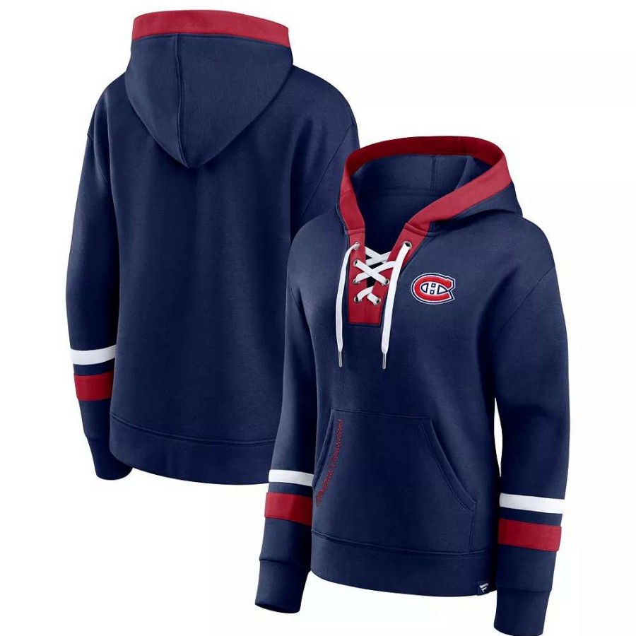 Tops * | Women'S Fanatics Branded Navy Montreal Canadiens Bombastic Exclusive Lace-Up Pullover Hoodie