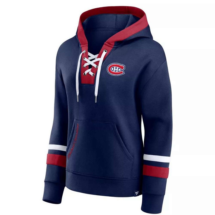 Tops * | Women'S Fanatics Branded Navy Montreal Canadiens Bombastic Exclusive Lace-Up Pullover Hoodie