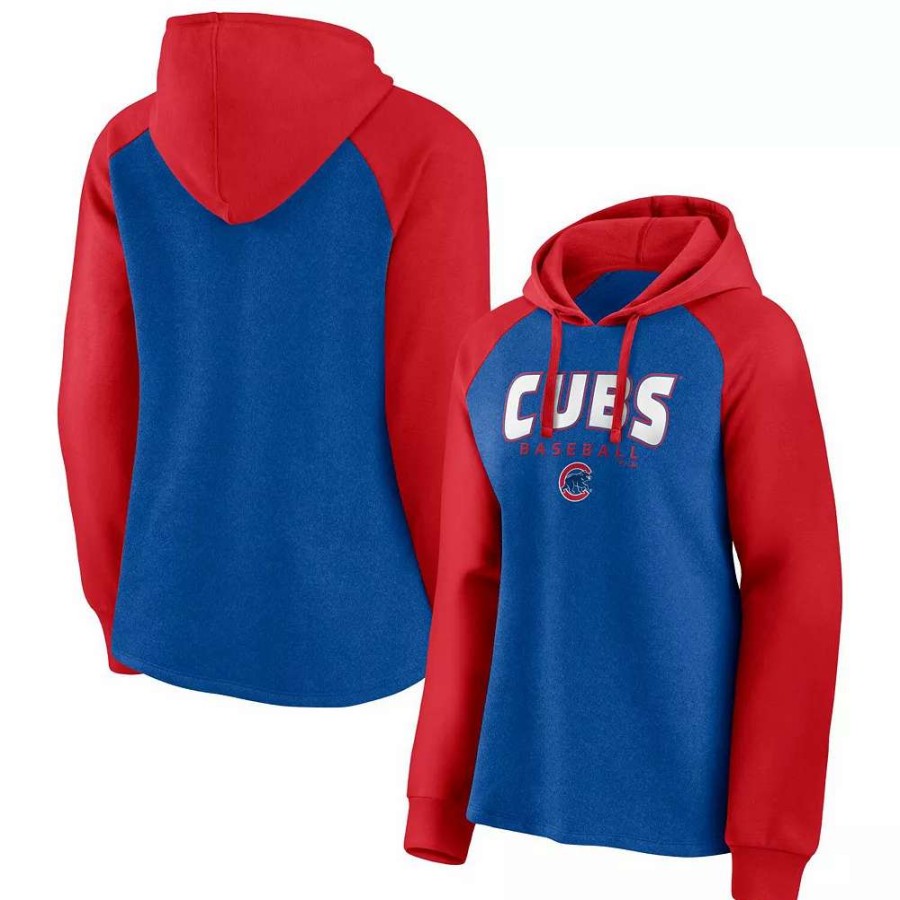 Tops * | Women'S Fanatics Branded Royal/Red Chicago Cubs Recharged Raglan Pullover Hoodie