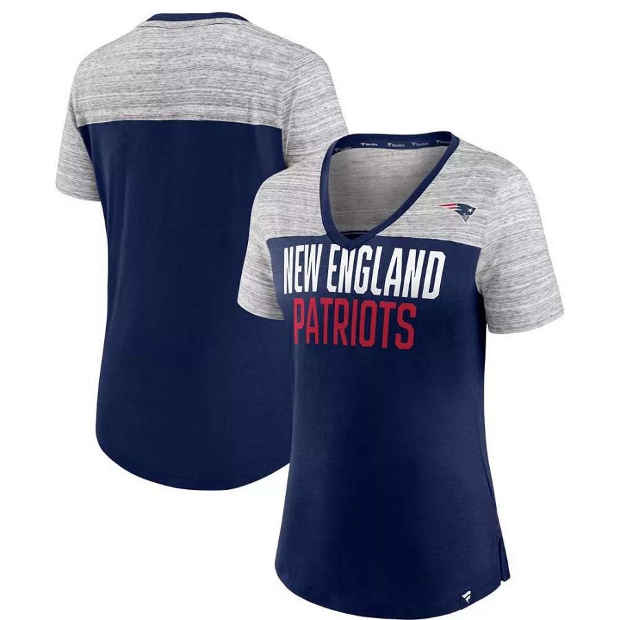 Tops * | Women'S Fanatics Branded Navy/Heathered Gray New England Patriots Close Quarters V-Neck T-Shirt