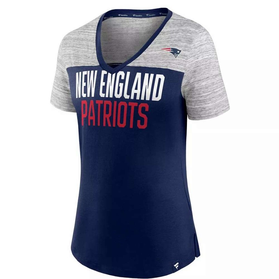 Tops * | Women'S Fanatics Branded Navy/Heathered Gray New England Patriots Close Quarters V-Neck T-Shirt