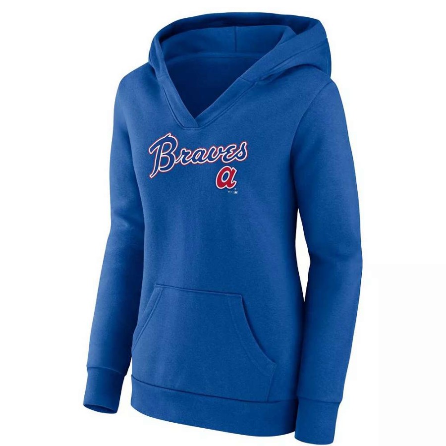 Tops * | Women'S Fanatics Branded Royal Atlanta Braves Wahconah Crossover V-Neck Pullover Hoodie