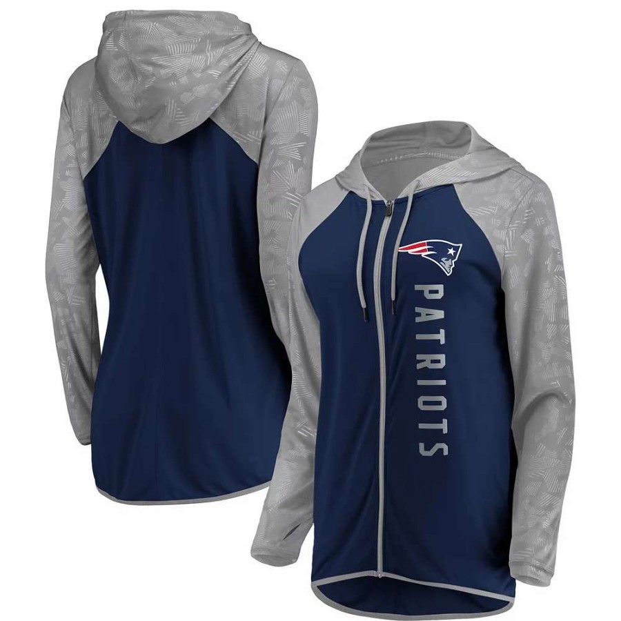 Tops * | Women'S Fanatics Branded Navy New England Patriots Forever Fan Logo Full-Zip Hoodie