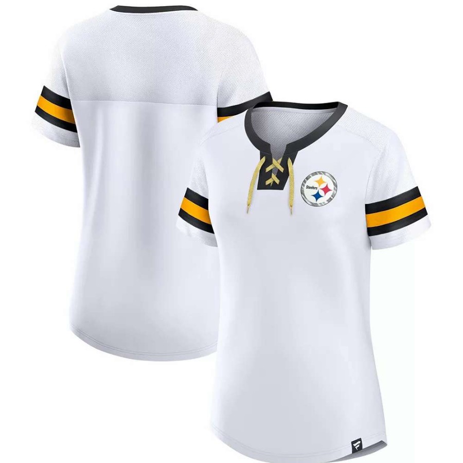 Tops * | Women'S Fanatics Branded White Pittsburgh Steelers Sunday Best Lace-Up T-Shirt