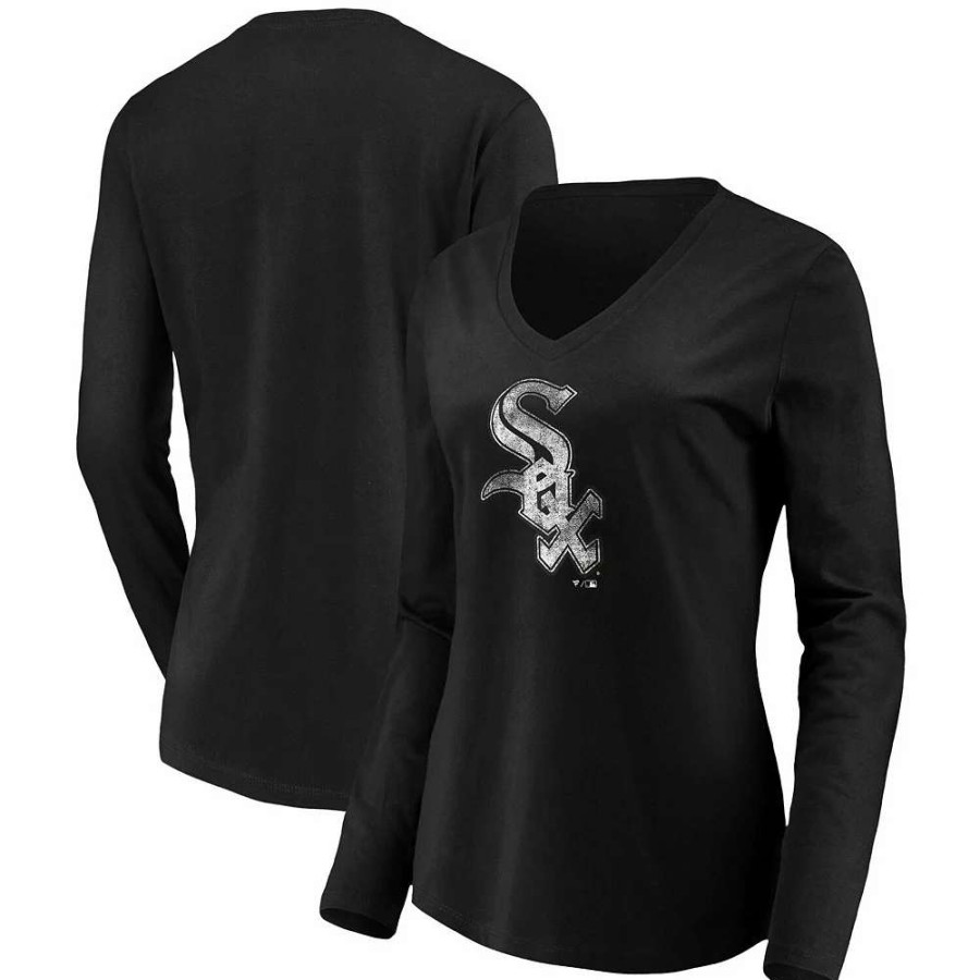 Tops * | Women'S Fanatics Branded Black Chicago White Sox Core Team Long Sleeve V-Neck T-Shirt