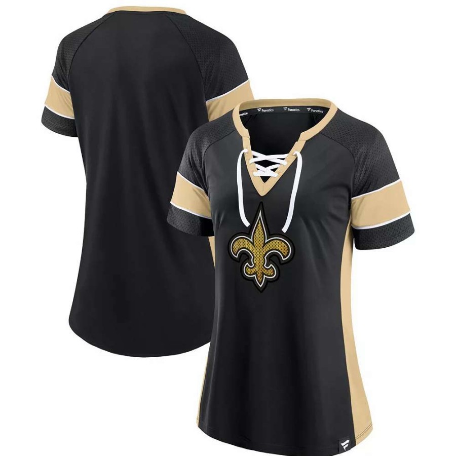 Tops * | Women'S Fanatics Branded Black/Gold New Orleans Saints Team Draft Me Lace-Up Raglan T-Shirt