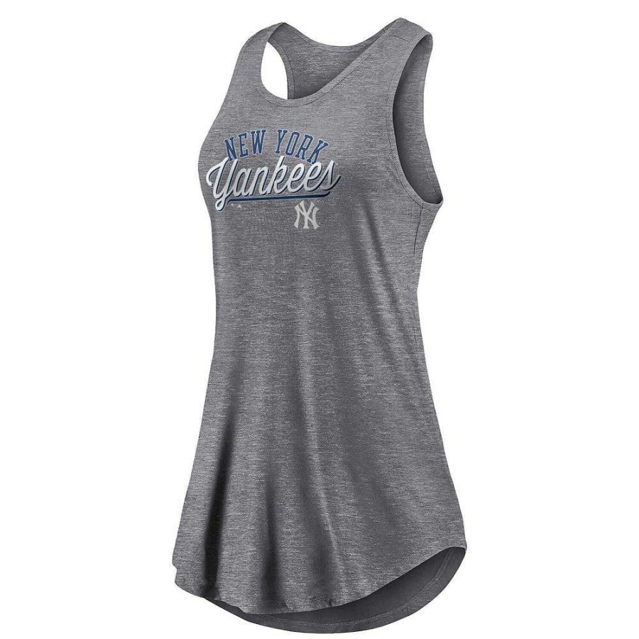 Tops * | Women'S Fanatics Branded Heather Gray New York Yankees Simplicity Swing Racerback Scoop Neck Tank Top