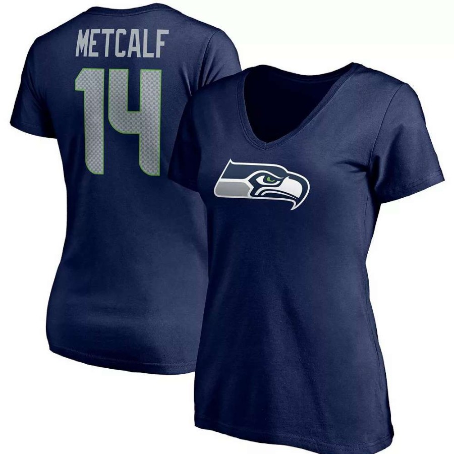 Tops * | Women'S Fanatics Branded Dk Metcalf College Navy Seattle Seahawks Player Icon Name & Number V-Neck T-Shirt