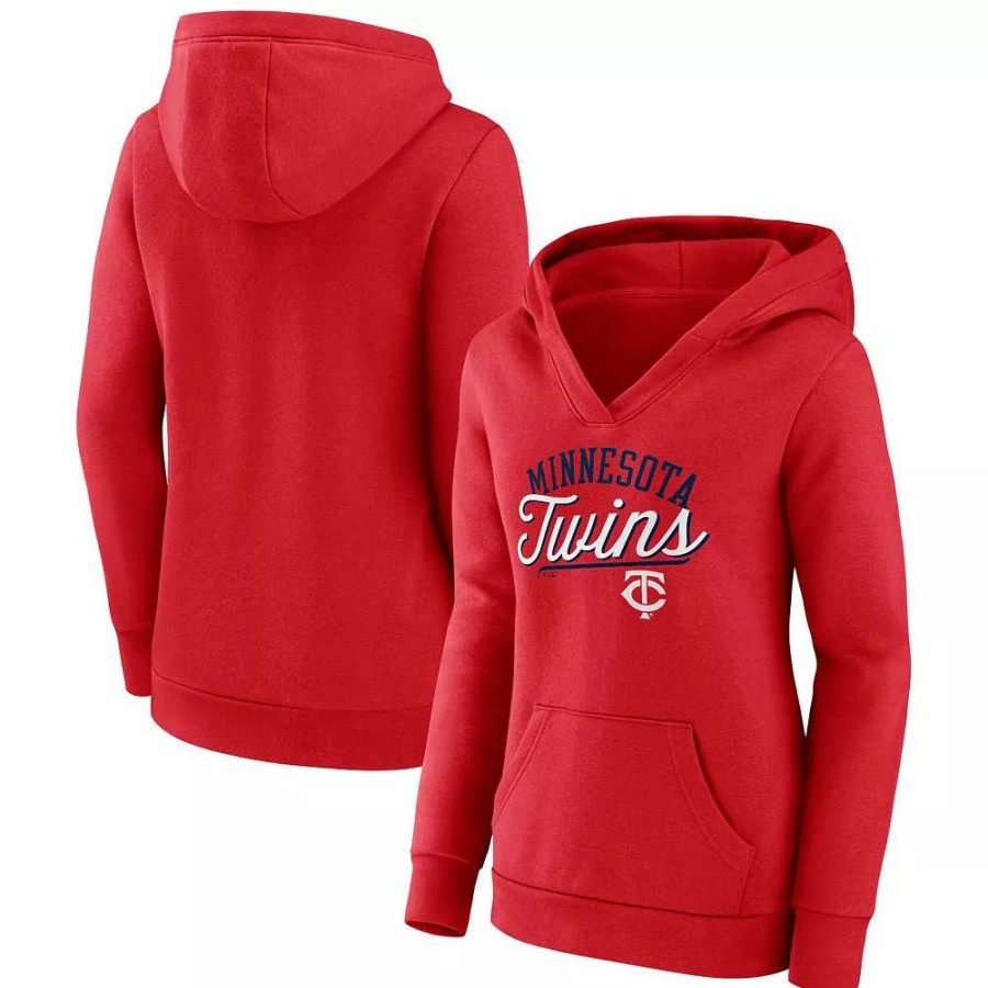 Tops * | Women'S Fanatics Branded Red Minnesota Twins Simplicity Crossover V-Neck Pullover Hoodie