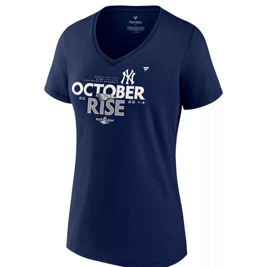 Tops * | Women'S Fanatics Branded Navy New York Yankees 2022 Postseason Locker Room V-Neck Plus Size T-Shirt