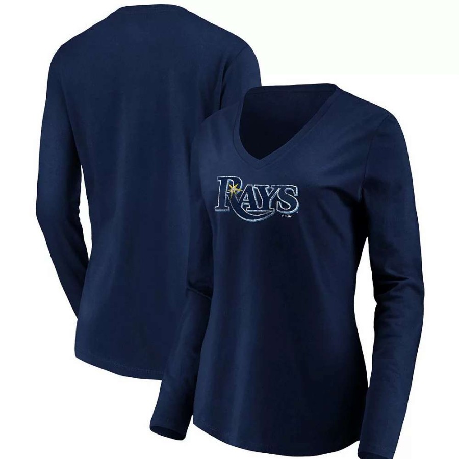 Tops * | Women'S Fanatics Branded Navy Tampa Bay Rays Core Team Long Sleeve V-Neck T-Shirt