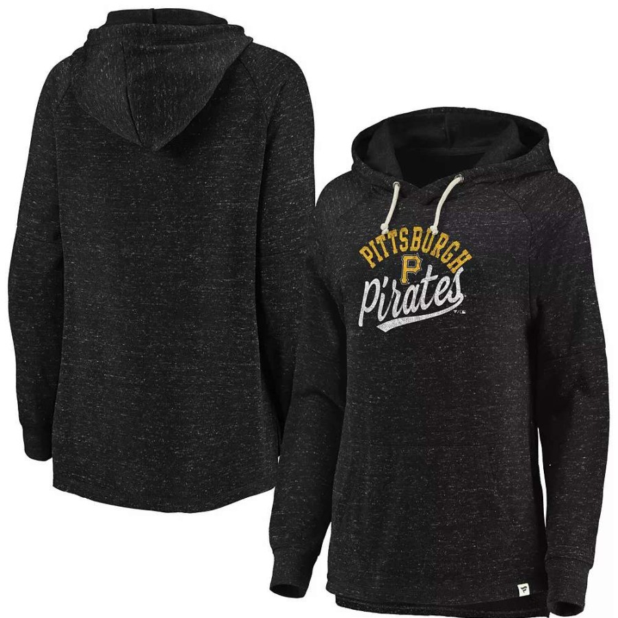 Tops * | Women'S Fanatics Branded Black Pittsburgh Pirates Faded Script Raglan Pullover Hoodie