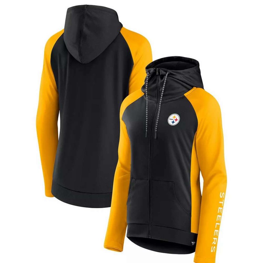 Outerwear * | Women'S Fanatics Branded Black/Gold Pittsburgh Steelers End Around Raglan Full-Zip Hoodie