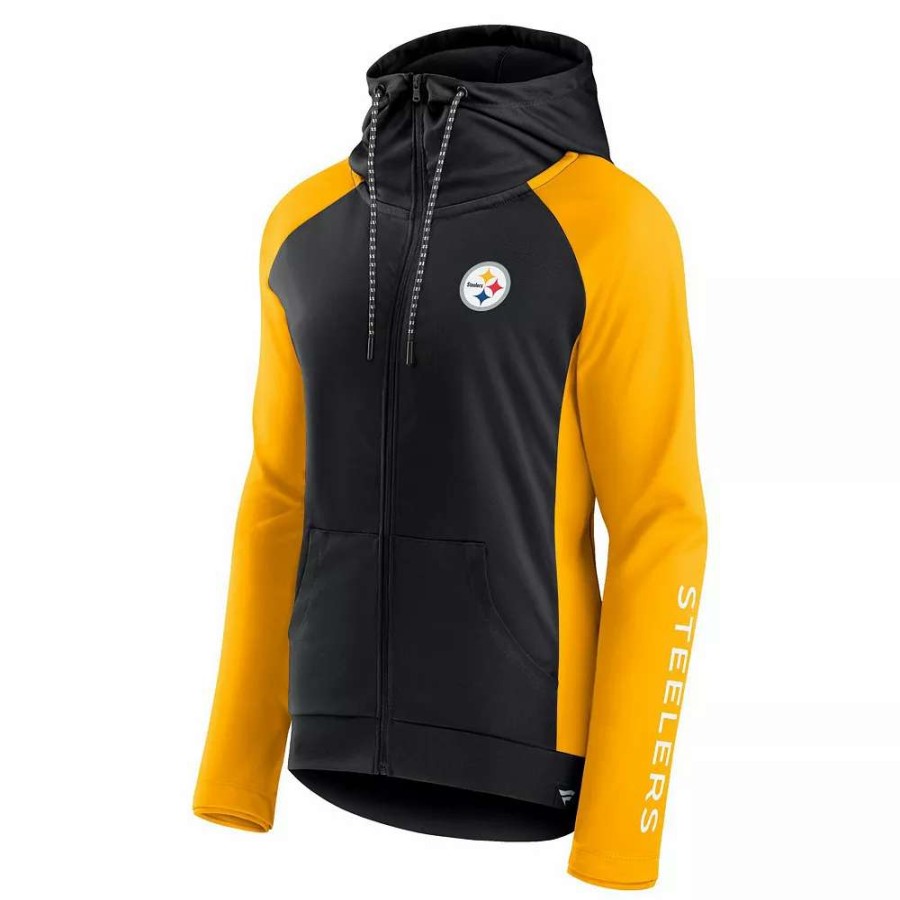 Outerwear * | Women'S Fanatics Branded Black/Gold Pittsburgh Steelers End Around Raglan Full-Zip Hoodie