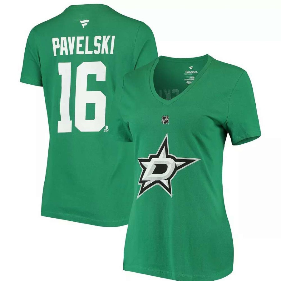 Tops * | Women'S Fanatics Branded Joe Pavelski Kelly Green Dallas Stars Team Authentic Stack Name & Number V-Neck T-Shirt